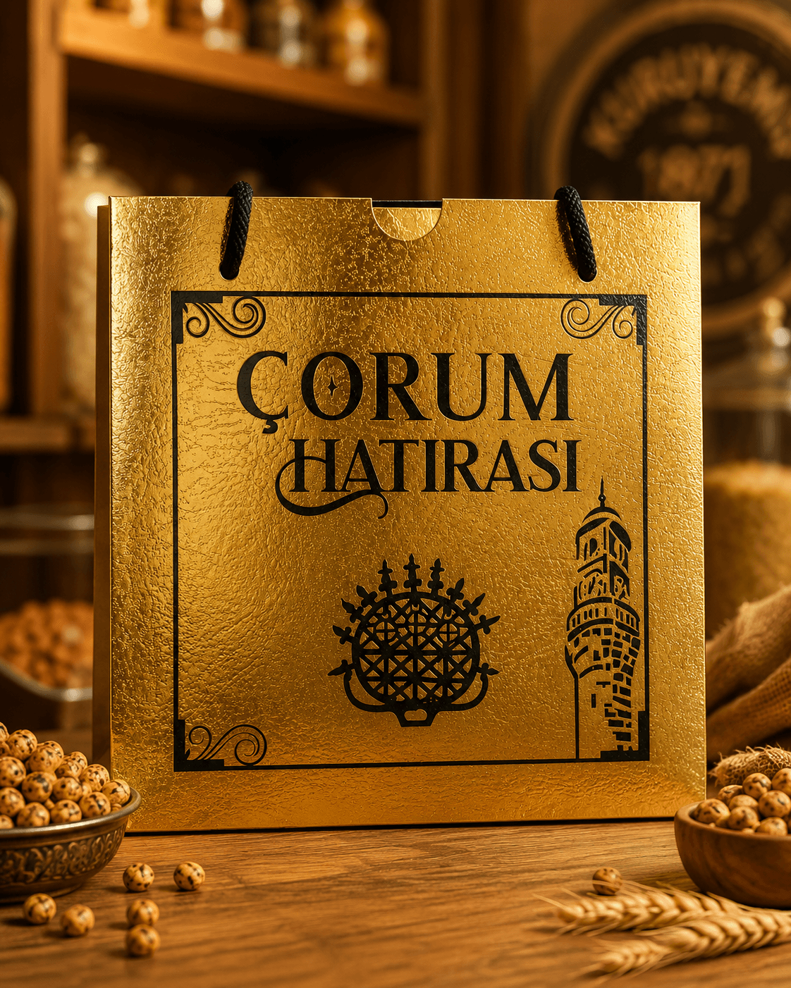 Çorum Hatırası Gold Hediye Çantası - 1
