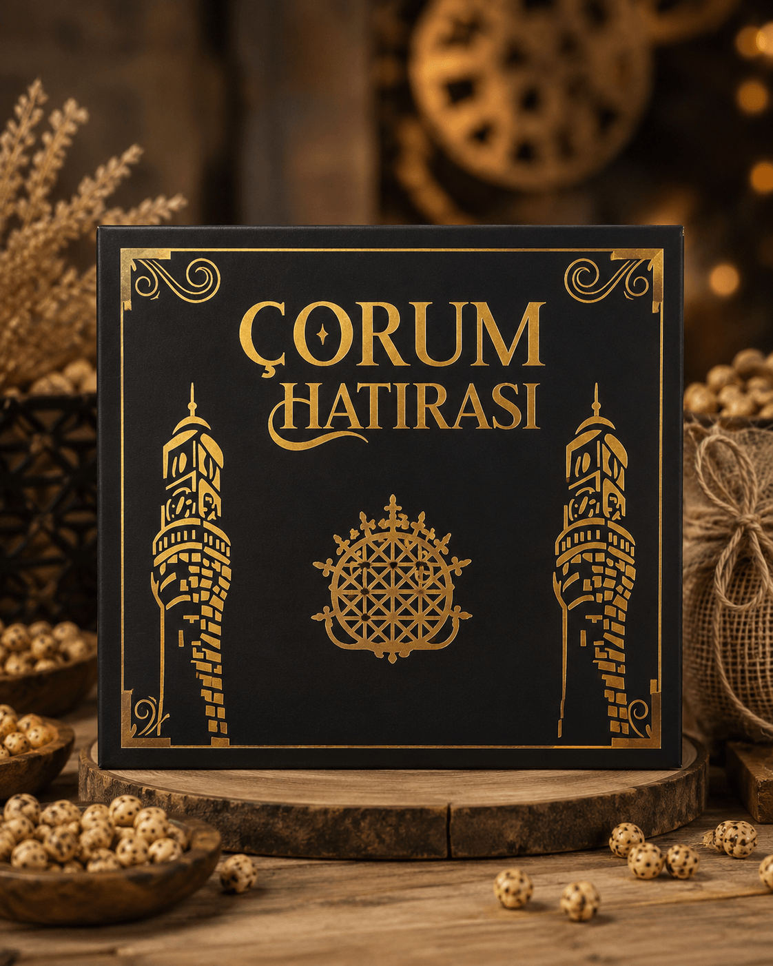 Çorum Hatırası Premium Siyah Kapaklı Kutu - 1