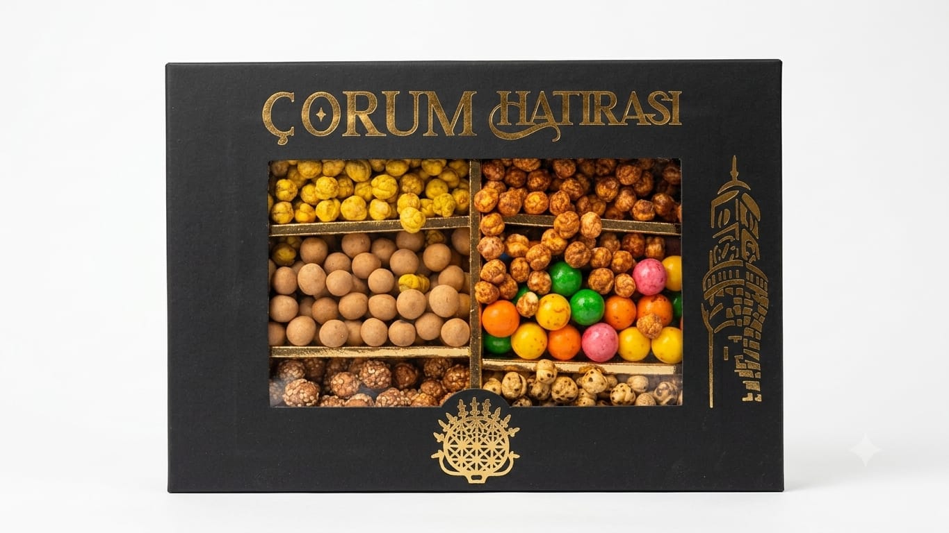 Çorum Hatırası Siyah Varaklı 6 Bölmeli Karışık Leblebi Kutusu - 1